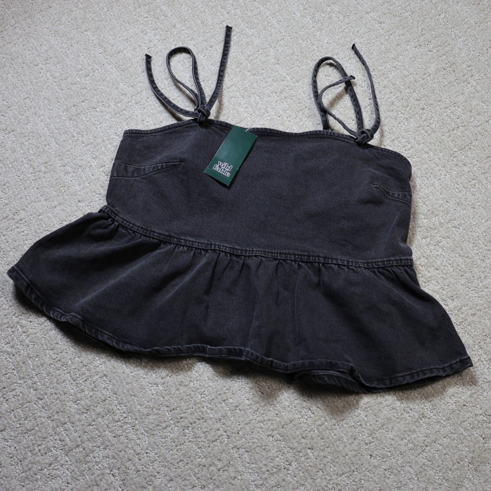 Wild Fable Gray Wash Denim Peplum Cami Top Adjustable Straps Size M NWT